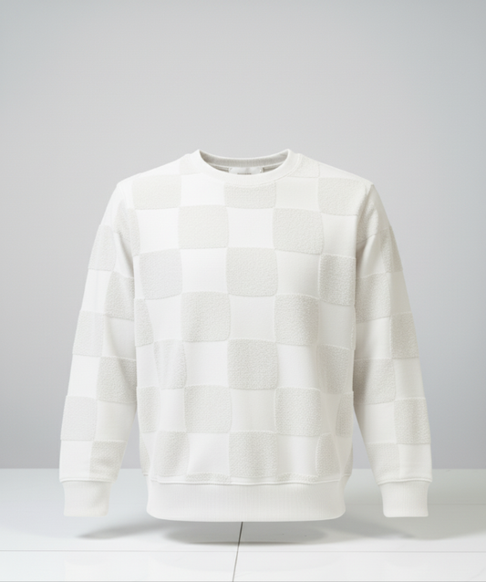 TUM BEND Classic Towel Textured Crew Neck Pullover White