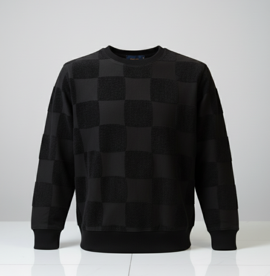 TUM BEND Towel Textured Classic Crew Neck Pullover Black