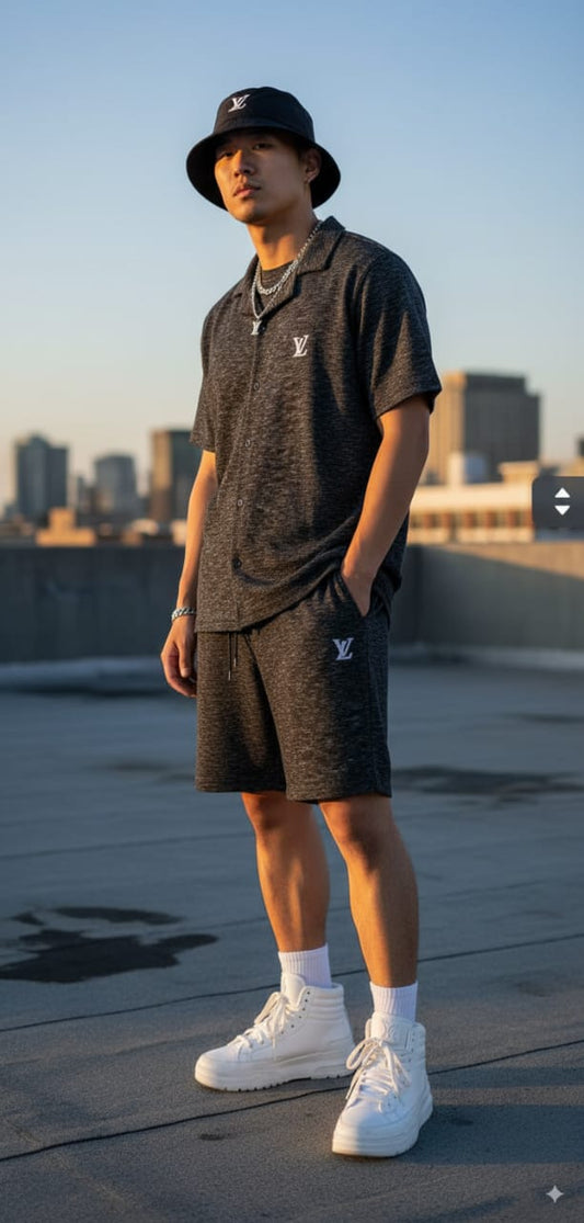 LV Coat Collar black Coord Set