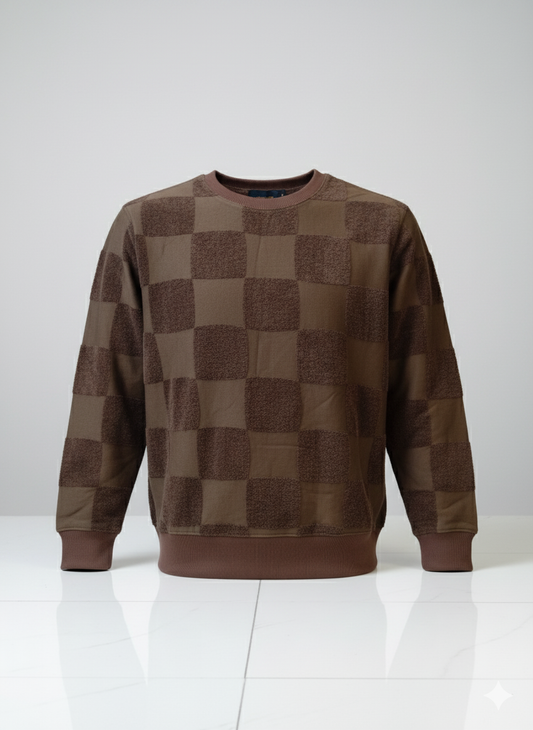 TUM BEND Towel Textured Classic Crew Neck Pullover Brown