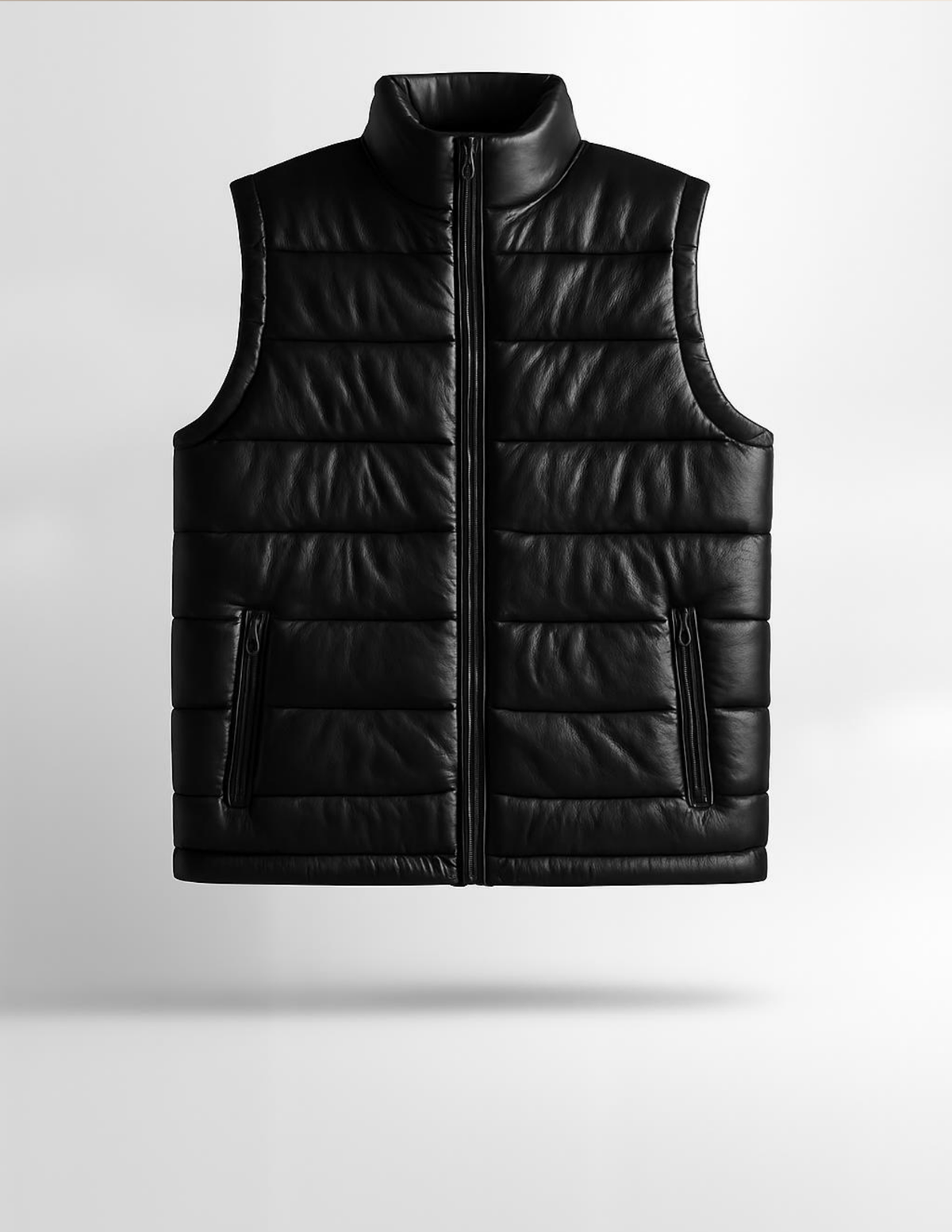 Premium Black Leather Puffer Vest