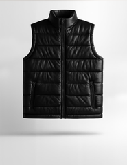 Premium Black Leather Puffer Vest