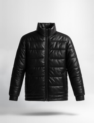 Basics Premium Black Leather Coating Puffer Jacket