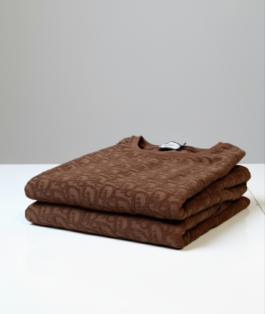 DD Classic Towel Textured Crew Neck Pullover Brown