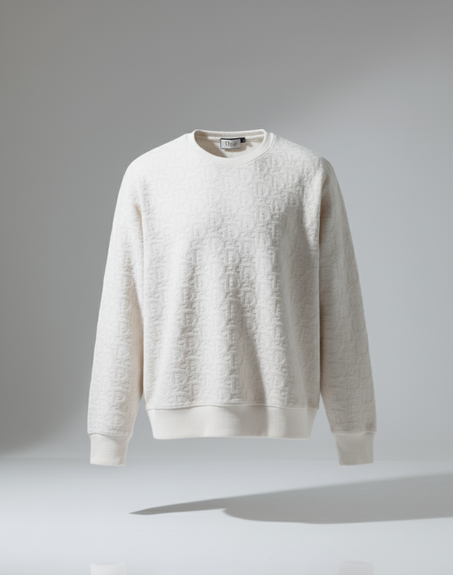 DD Classic Towel Textured Crew Neck Pullover White