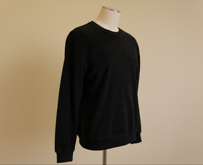 Black Towel Textured Crew Neck Sweater