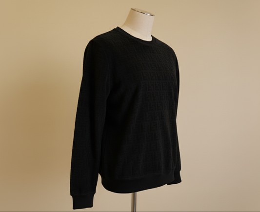 Black Towel Textured Crew Neck Sweater