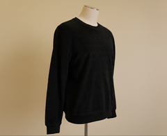 Black Towel Textured Crew Neck Sweater