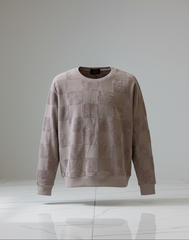 TUM BEND Towel Textured Classic Crew Neck Pullover Grey white