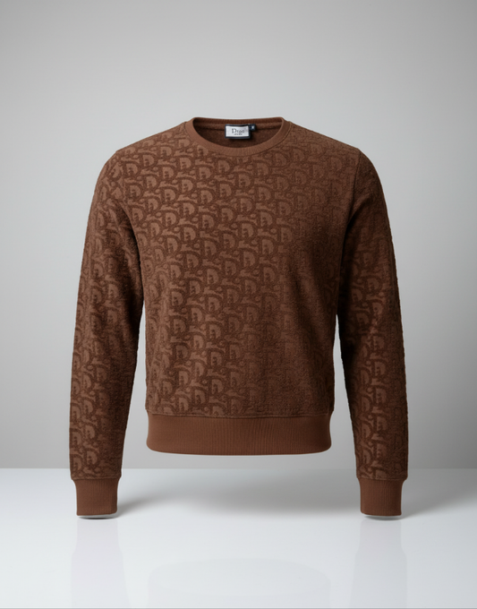 DD Classic Towel Textured Crew Neck Pullover Brown