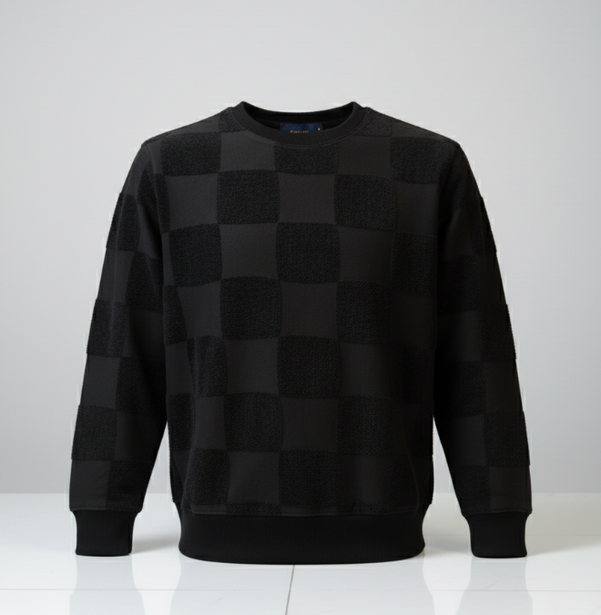 TUM BEND Towel Textured Classic Crew Neck Pullover Black