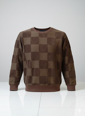 TUM BEND Towel Textured Classic Crew Neck Pullover Brown